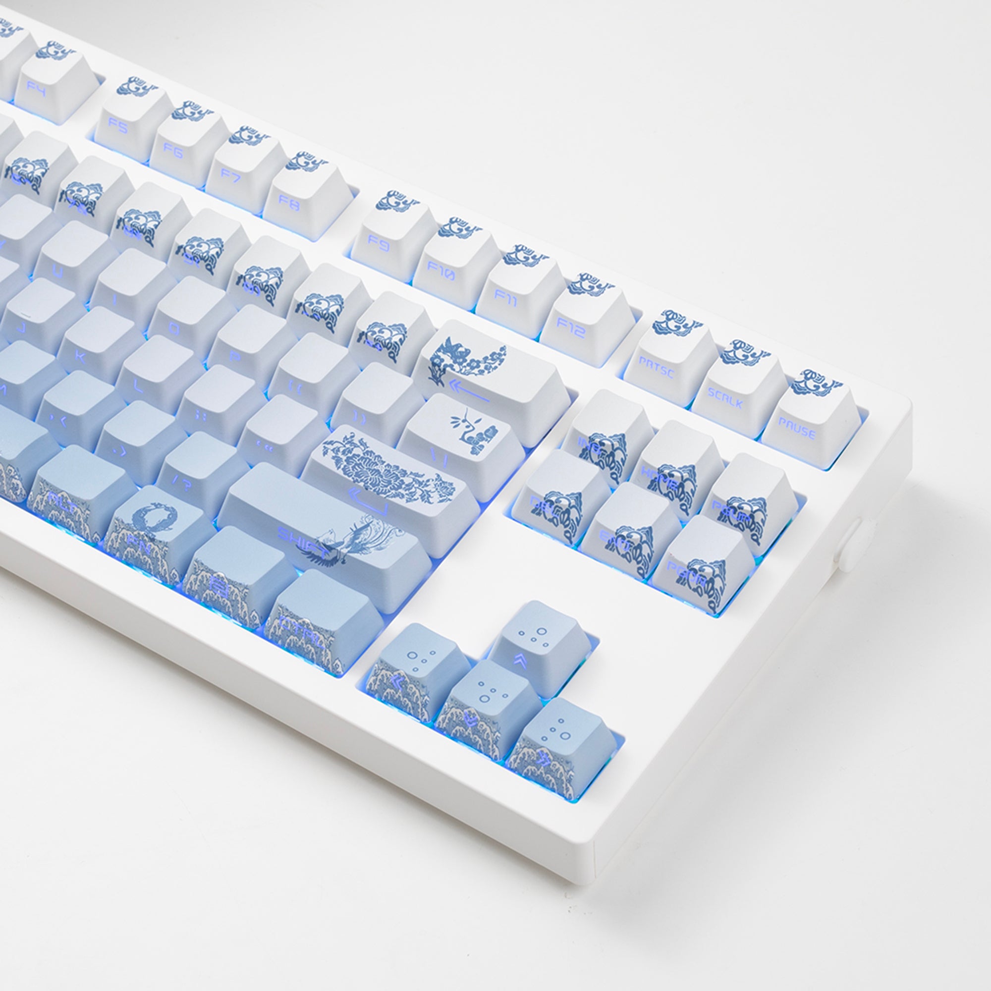 Blue and White Porcelain Side-Printed OEM Backlit Keycaps